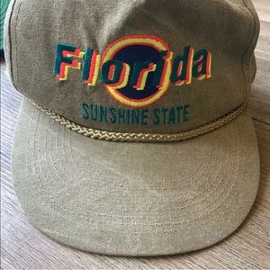 Vintage 80s 90s Neon Khaki Snapback Hat Florida Sunshine State Trucker
